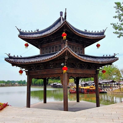 ποιότητας  3.2m Chinese Style Pavilion Handmade Grey Wooden Gazebo Structure Εργοστάσιο