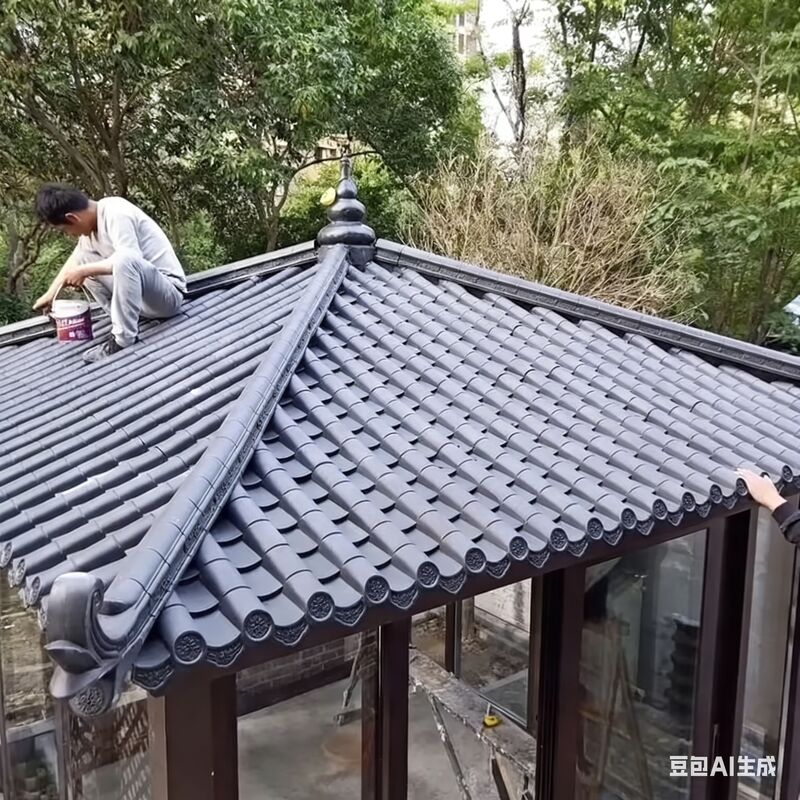 Κινέζικα παραδοσιακά κεραμίδια οροφής φύλλα οροφής PP πλαστική διακόσμηση γωνίας οροφής για την πύλη τοίχου του περίπτερου