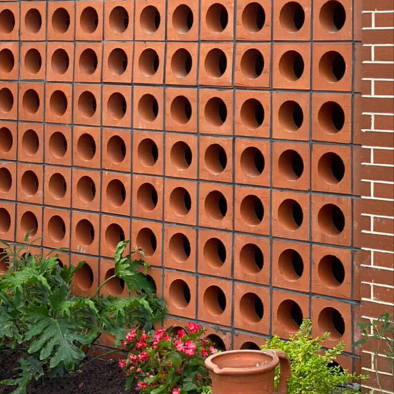 Terracotta Breeze Block Clay Terrace Blocks Garden Wall Screen Tiles Round Circle Pattern Breeze Wall Brick for Pool Hall