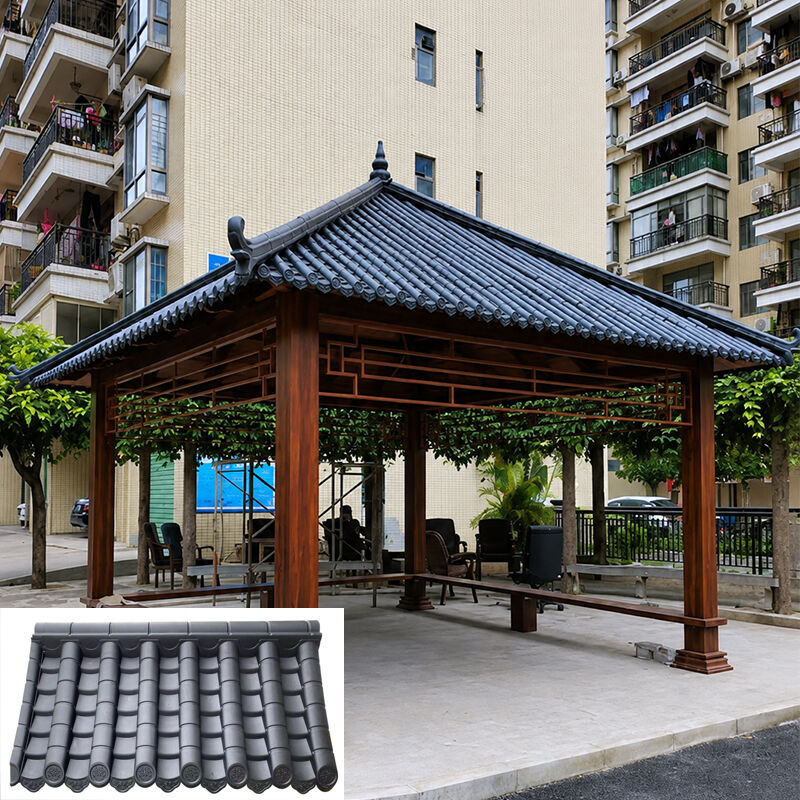 Παραδοσιακός κινέζικος σχεδιασμός στέγης Ανθεκτικό στις καιρικές συνθήκες PP Πλαστικός βότσαλο στέγης Εύκολης εγκατάστασης Φύλλο οροφής για ξενοδοχεία Parks Villas