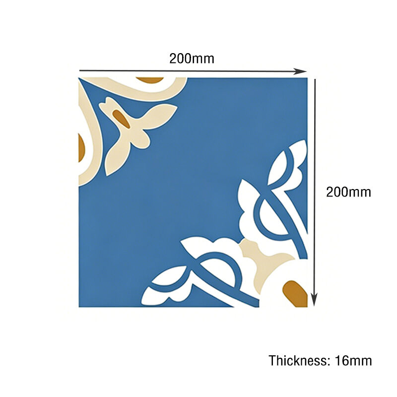 200x200mm Χειροποίητο Μπλε Floral Πλακάκι τσιμέντου Ενκαυστικό Πλακάκι για Κουζίνα Backsplash Δάπεδο Μπάνιου Αντιολισθητικό για Χώρους Υψηλής Κυκλοφορίας