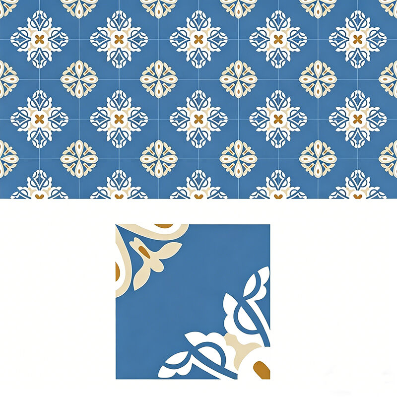 200x200mm Χειροποίητο Μπλε Floral Πλακάκι τσιμέντου Ενκαυστικό Πλακάκι για Κουζίνα Backsplash Δάπεδο Μπάνιου Αντιολισθητικό για Χώρους Υψηλής Κυκλοφορίας