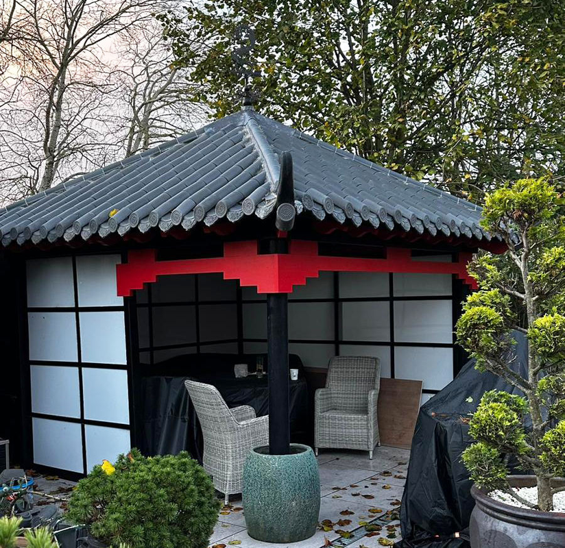 Ιαπωνικό & Κινέζικο στυλ εξωτερικό Tea House Pavilion Cozy Courtyard Gazebo με σύστημα κεραμιδών οροφής Hip & Upturned Eaves