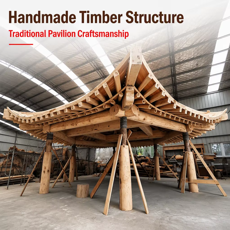 Custom Chinese Wooden Garden Gazebo Kit Prefabricated Hexagonal Pagoda Pavilion with Glazed/Clay Roof Tiles & Engineering Design